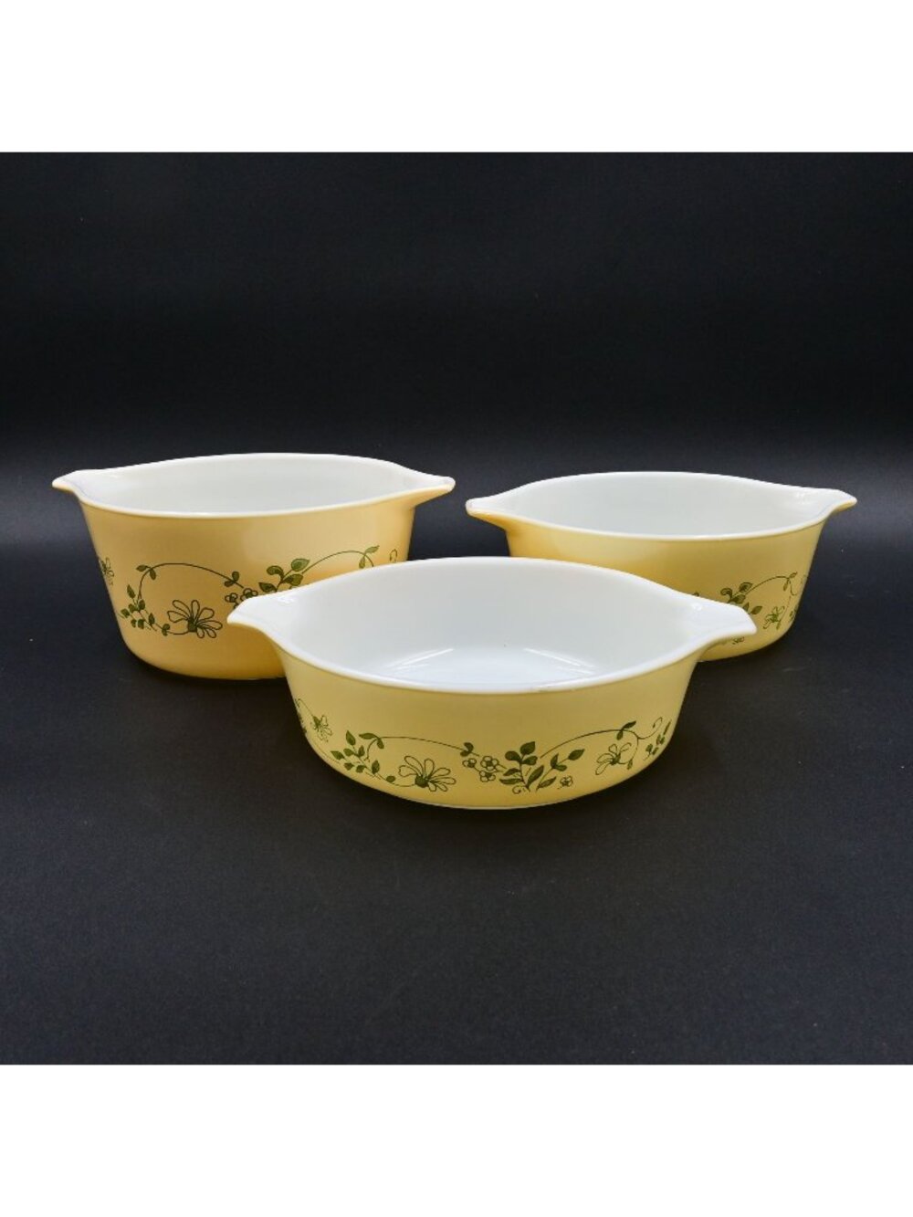 Pyrex Shenandoah Casserole Set of 3 Serving Bowls Yellow Floral No Lids